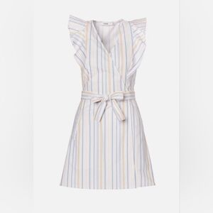 JustFab Women's Striped Ruffle Wrap Mini Dress Size Large NEW Linen Cotton